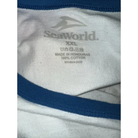 Vintage SEA WORLD Shamu Orca Whale Silhouette Ringer T Shirt XXL Rare OOAK - Picture 4 of 4